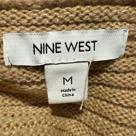 Nine West Brown Oversized Chunky Knit Sweater Women Medium Gold Shimmer Fall - Picture 5 of 8